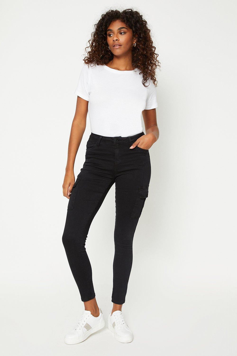 Women's Skinny Cargo Pocket Jean - black - 8