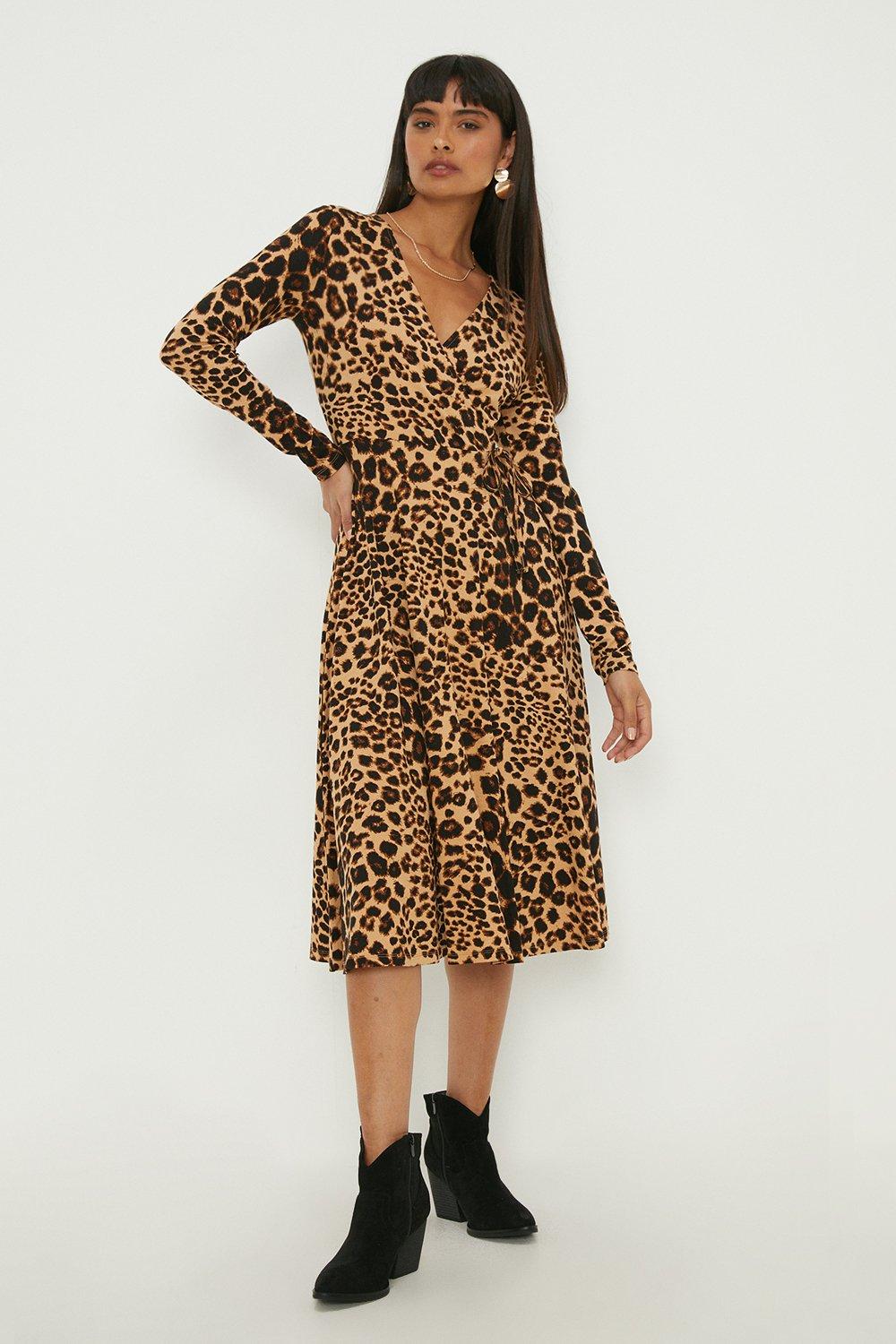 Leopard wrap shop midi dress oasis