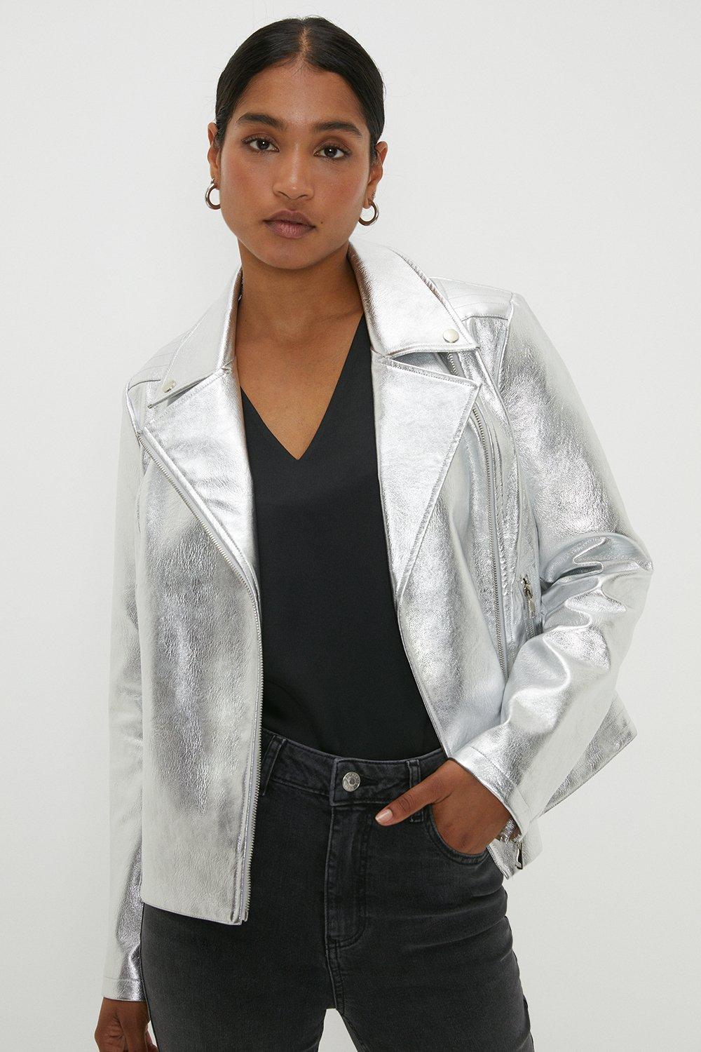 Silver hotsell leather jacket