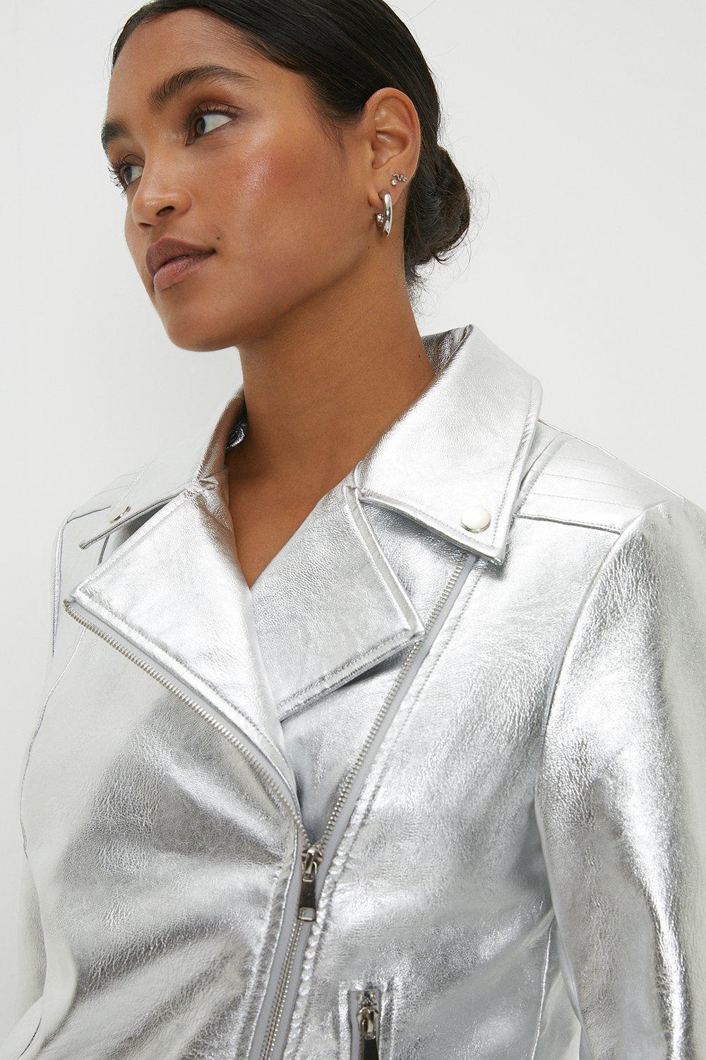 Silver metallic hot sale biker jacket