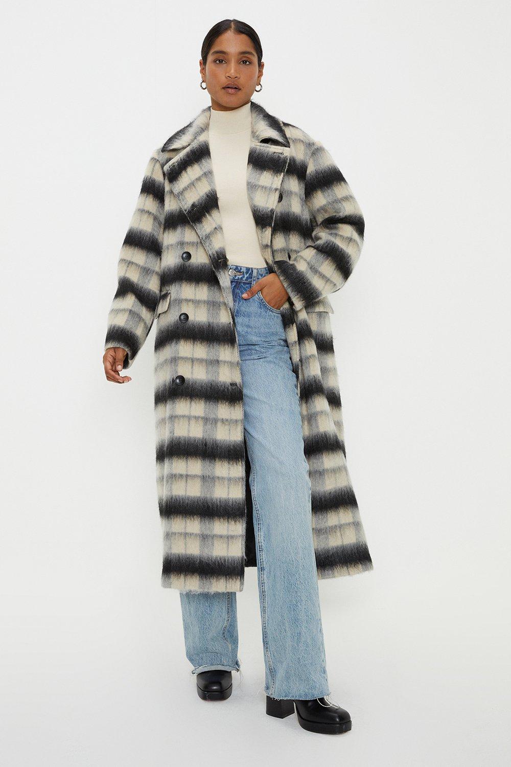 Womens Checked Double Breasted Coat