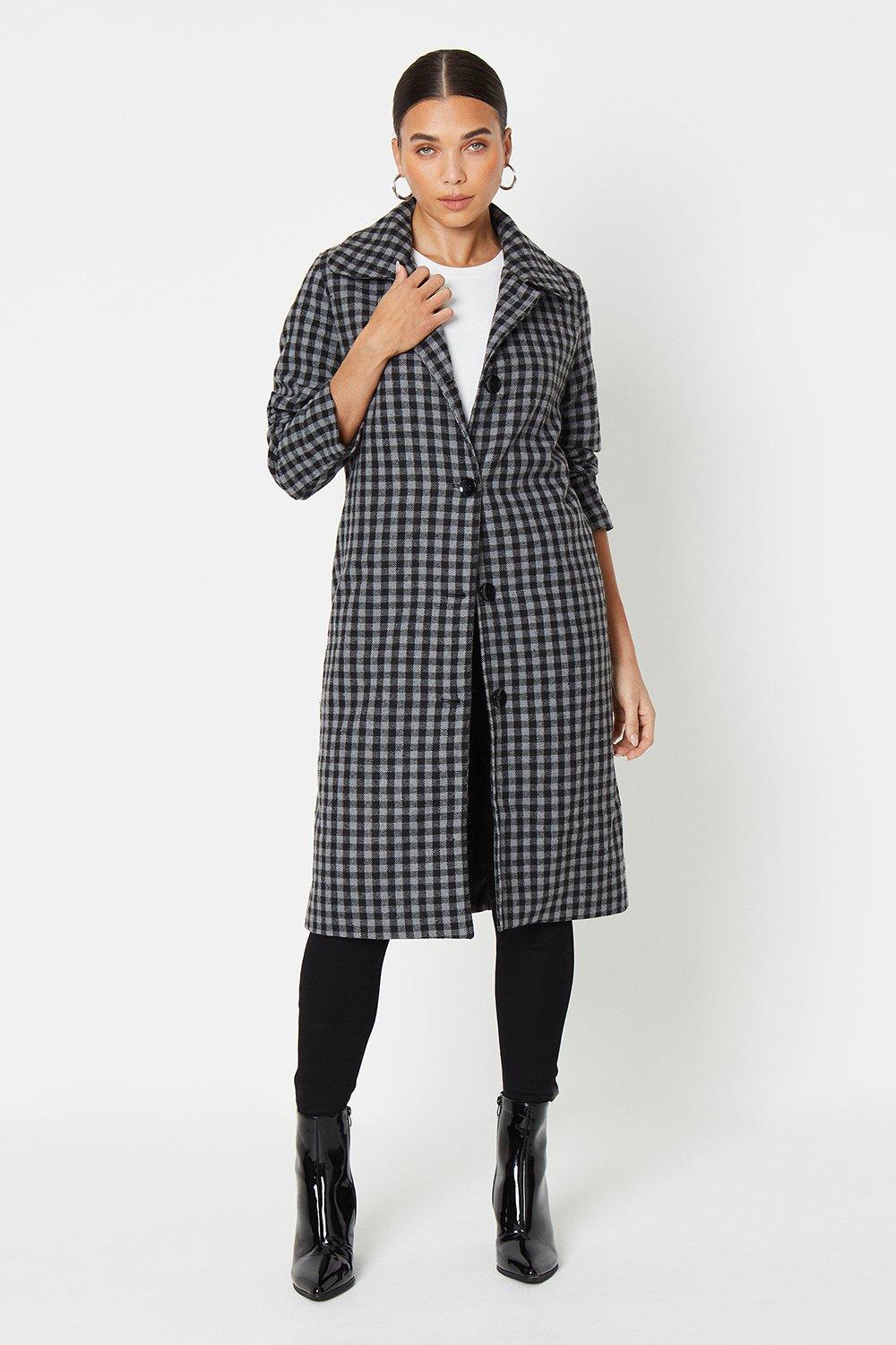 Women’s Petite Checked Dolly Coat - grey - S