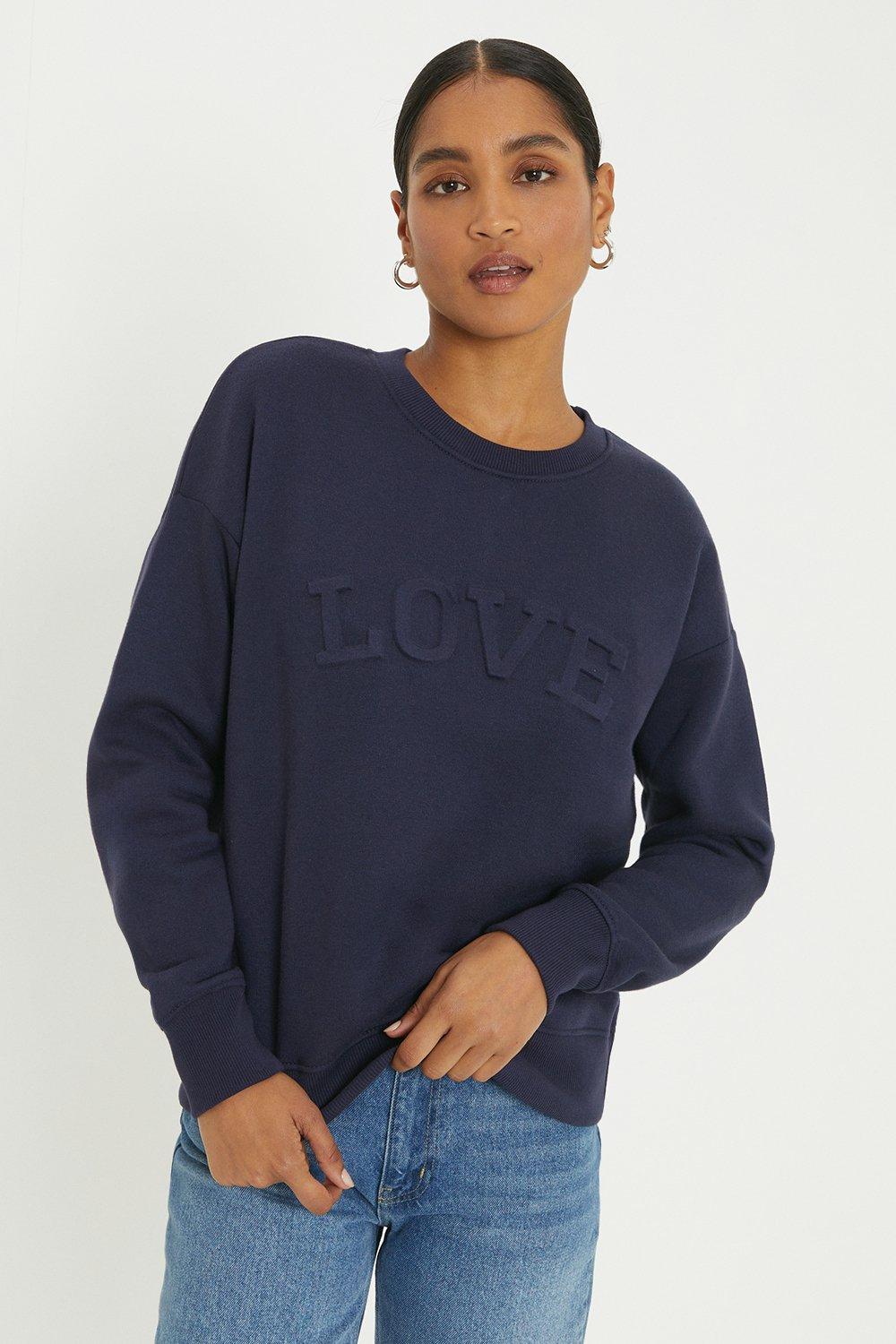 Women’s Embossed Slogan Sweatshirt - navy - XL