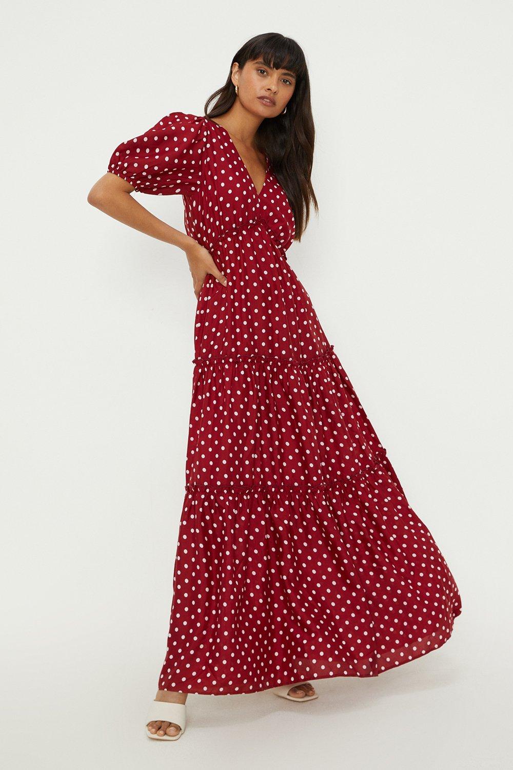 Oasis spot store tiered maxi dress