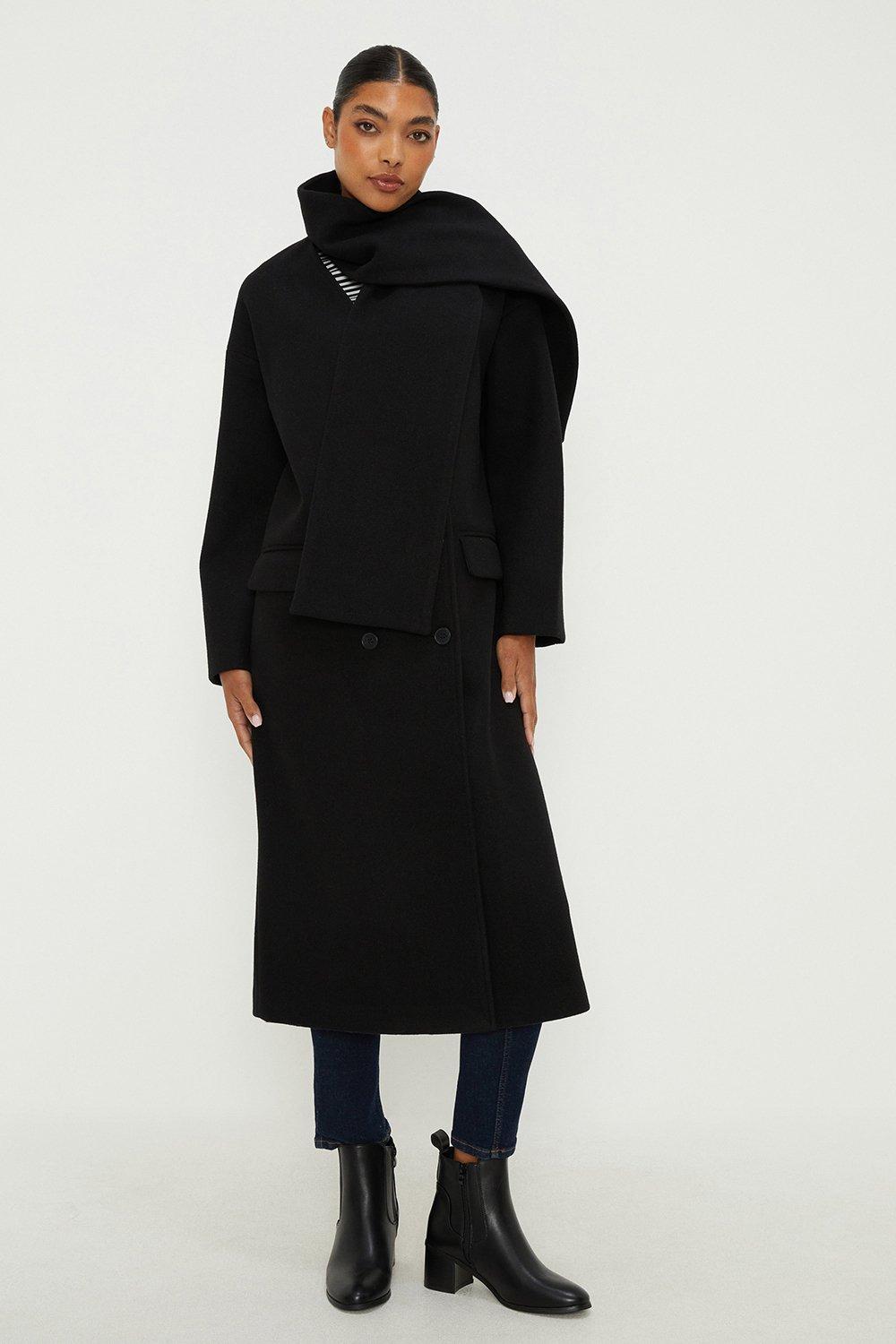 Women’s Maxi Scarf Coat - black - L