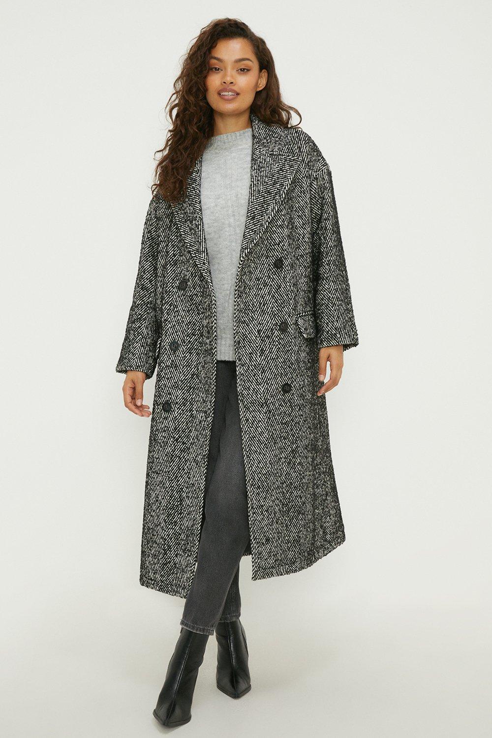 Jackets Coats Petite Maxi Herringbone Double Breasted Coat