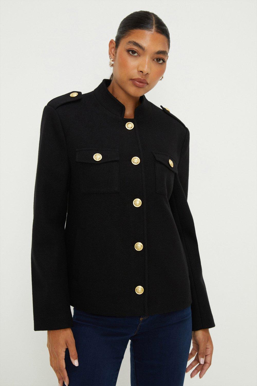 Women's Wool Look Military Coat - black - S