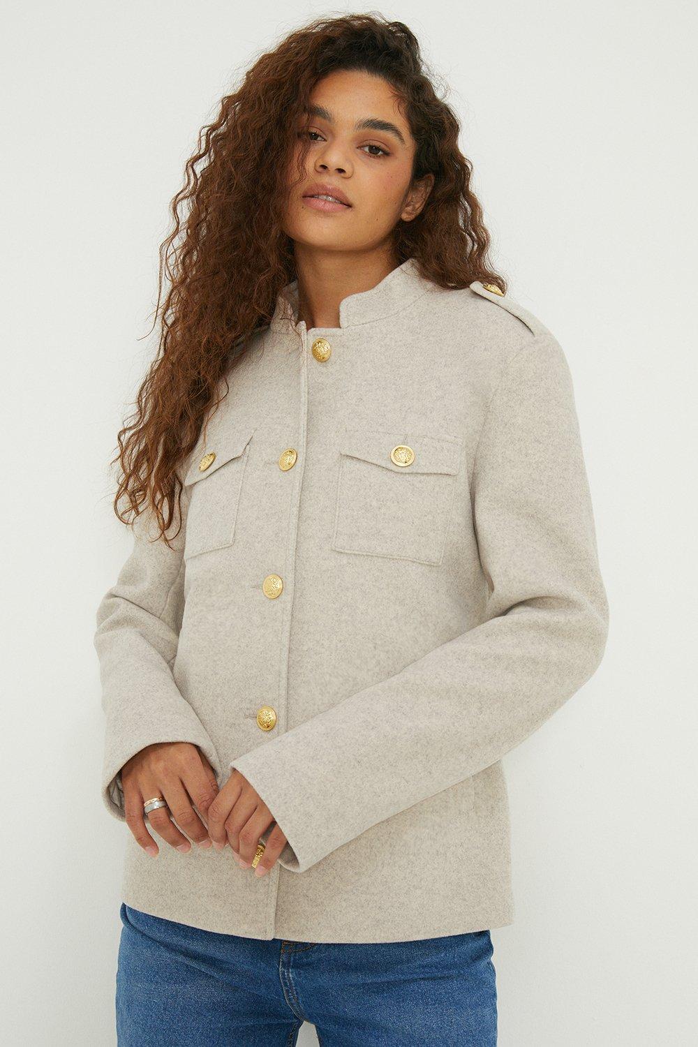Women’s Tall Wool Look Military Coat - cream - S