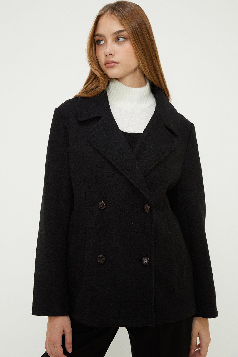 Womens Contrast Button Peacoat
