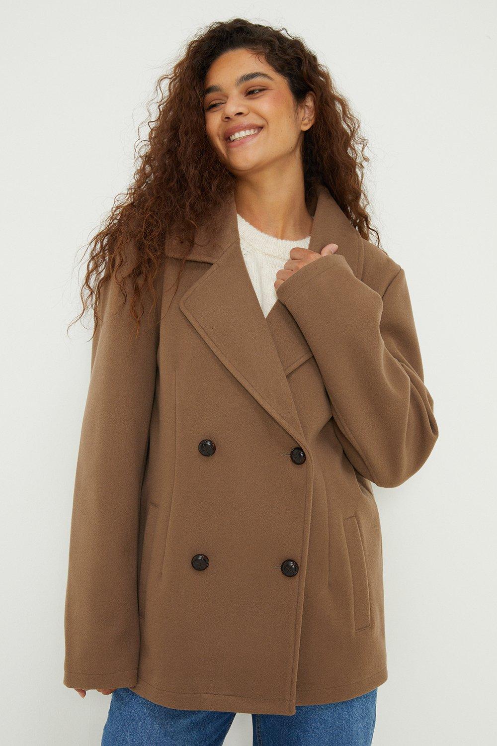 Image of Womens Tall Contrast Button Peacoat