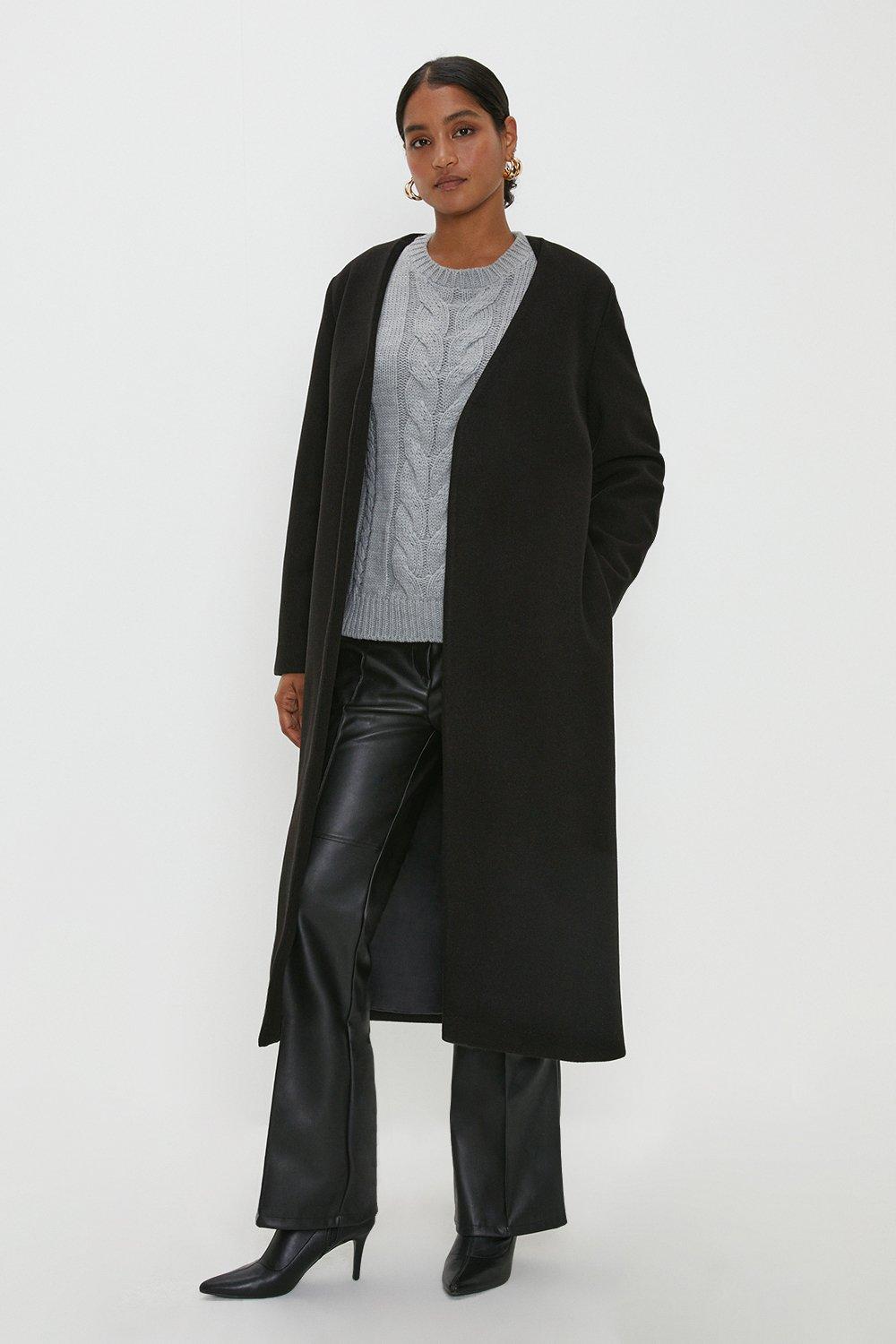 Women's Maxi Collarless Coat - black - S