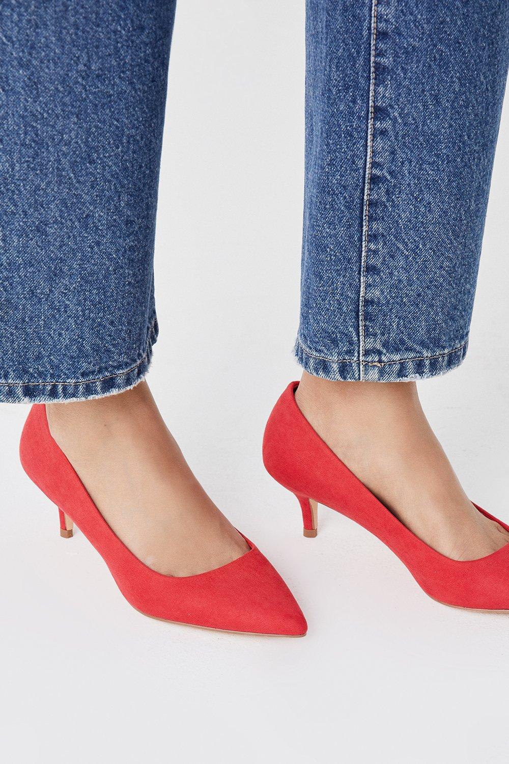 Red suede kitten heel on sale shoes