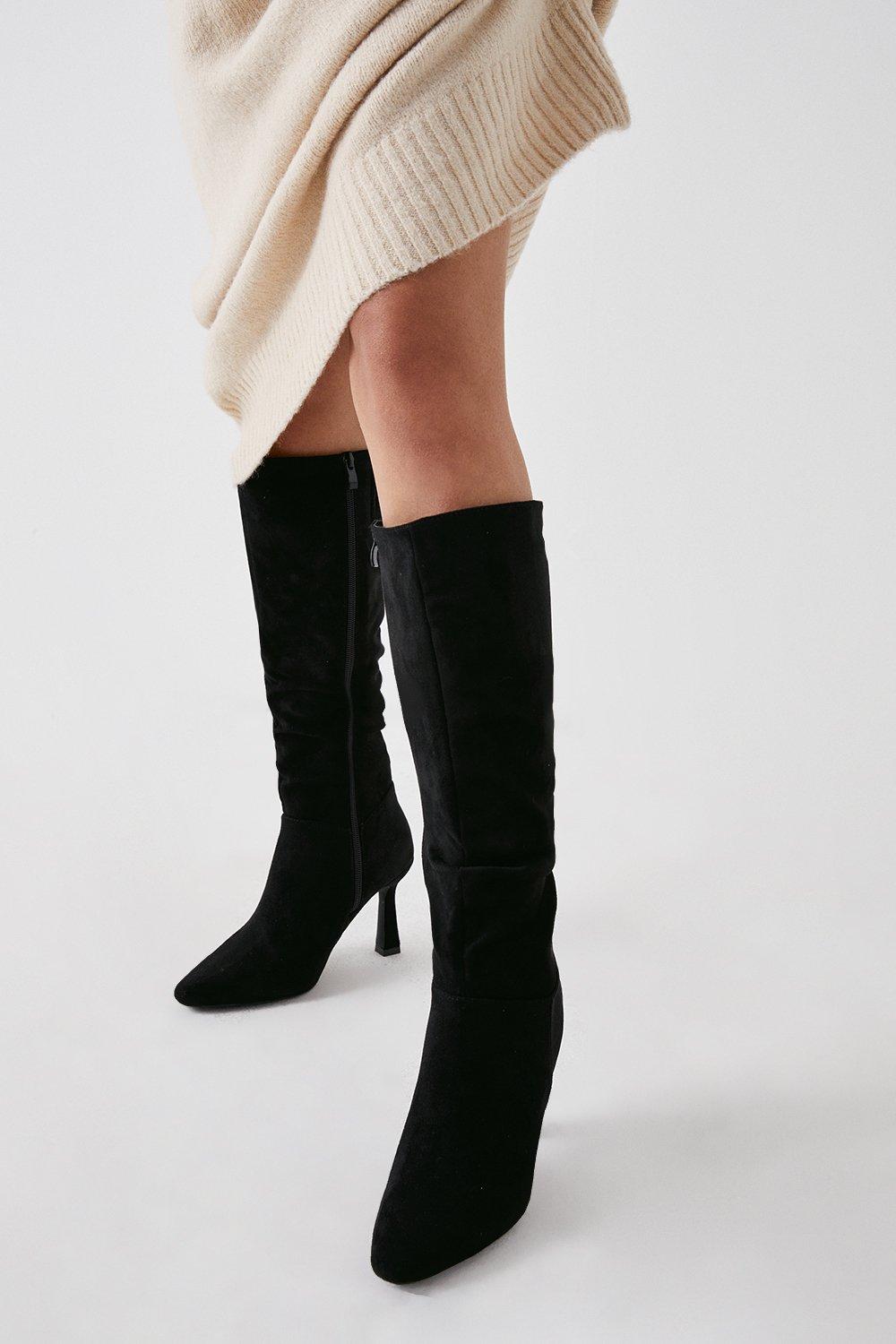 Womens Kristina Knee High Pointed Ruched Boots