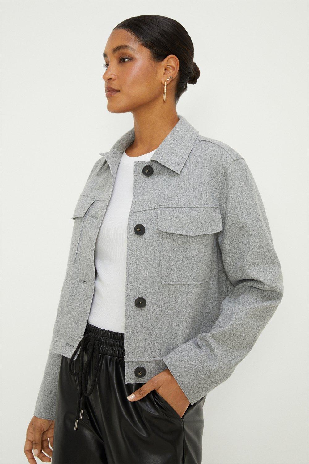 Women’s Wool Look Cropped Jacket - grey marl - XS