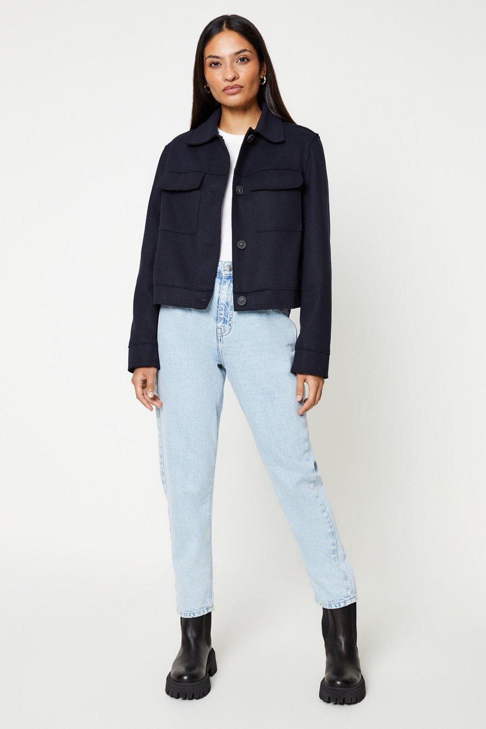 Women’s Wool Look Cropped Jacket - navy - L