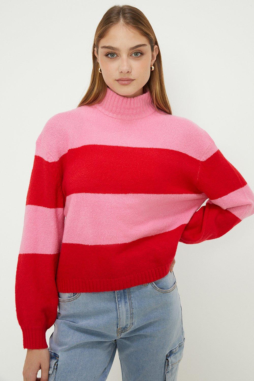 Women's Stripe Colourblock Jumper - pink - M