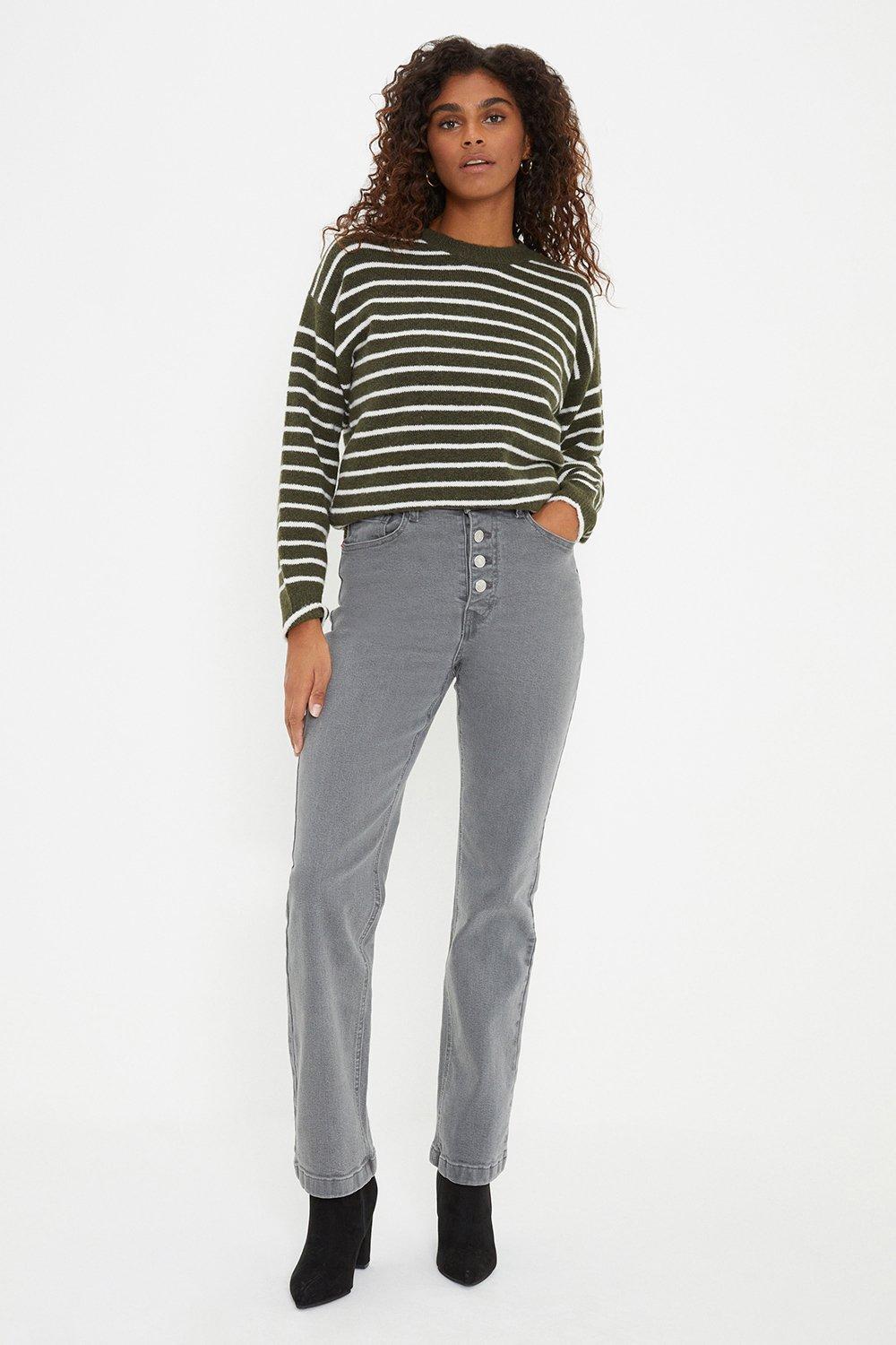 Jeans | Button Detail Flared Jeans | Dorothy Perkins