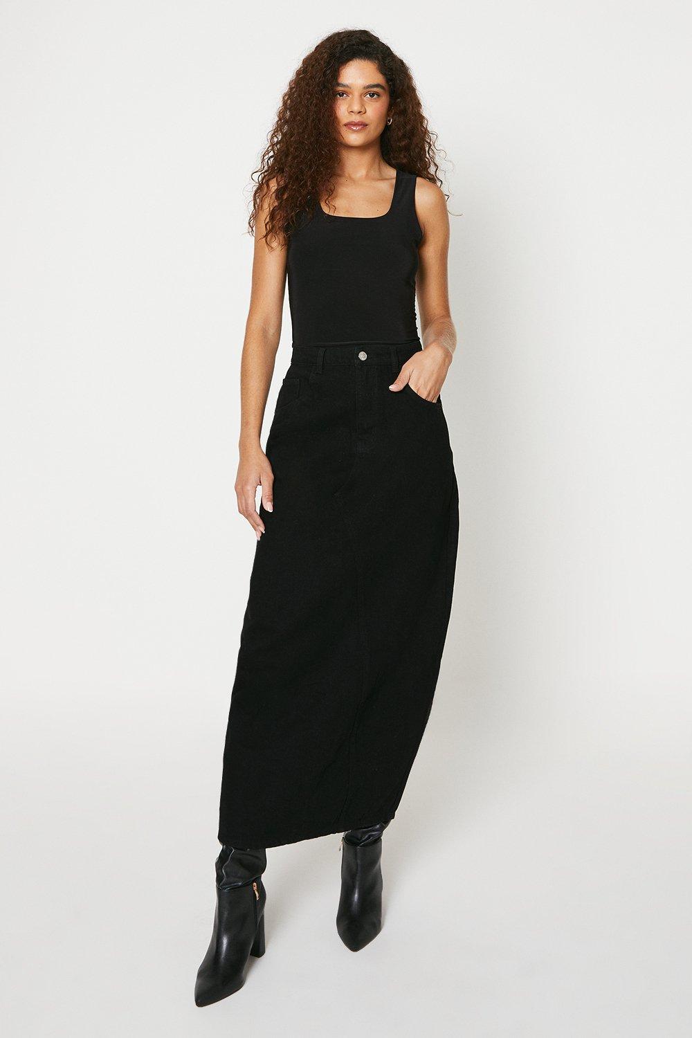 Women’s Tall Seam Detail Maxi Denim Skirt - black - 14