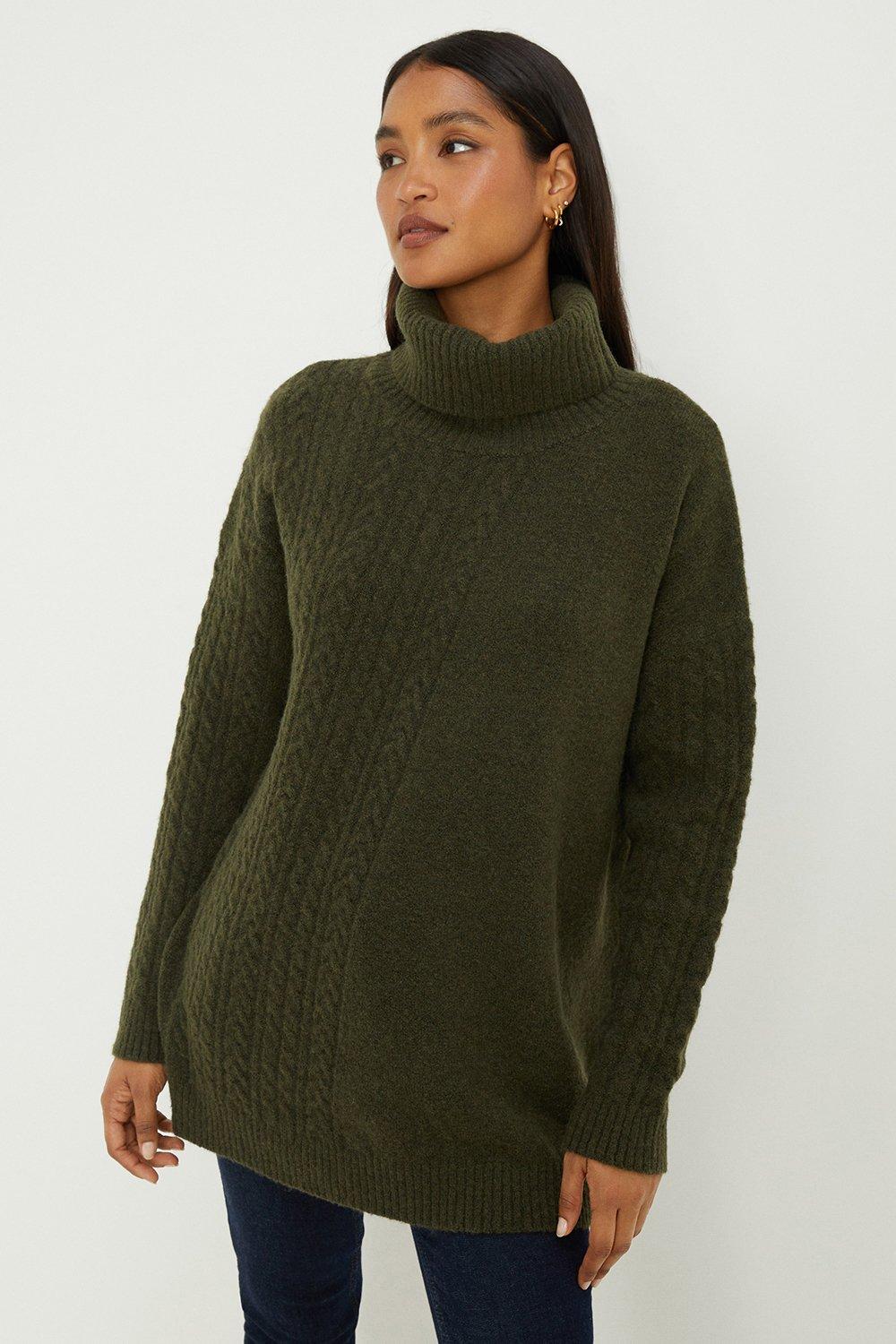 Women’s Longline Angle Cable Jumper - forest - XL