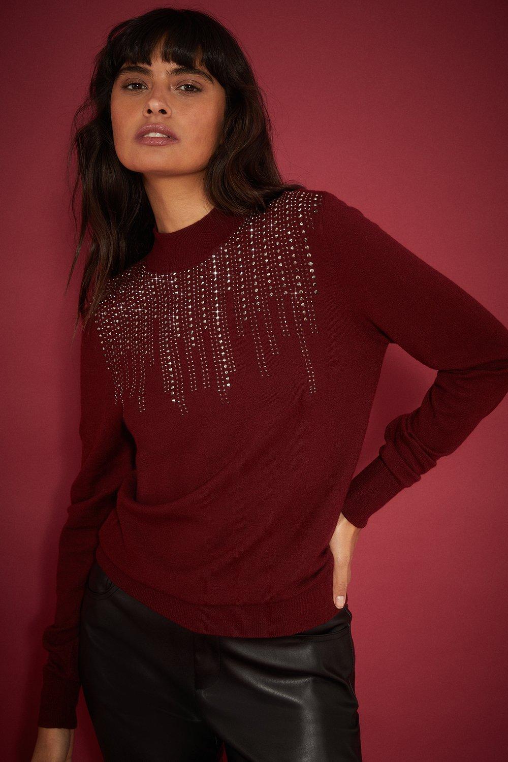 Womens Embellished Ombre Knitted Jumper