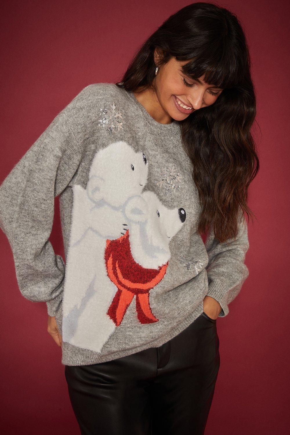 Women’s Polar Bear Knitted Jumper - grey - M