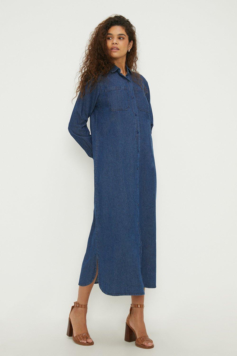 Women's Tall Denim Shirt Midi Dress - washed indigo - 18