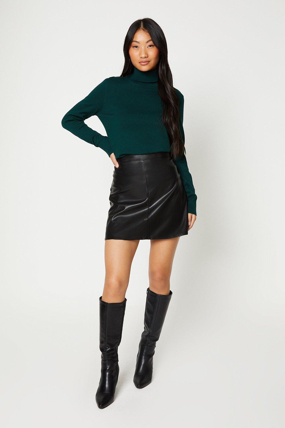 Dorothy perkins tall cheap black faux-leather mini skirt