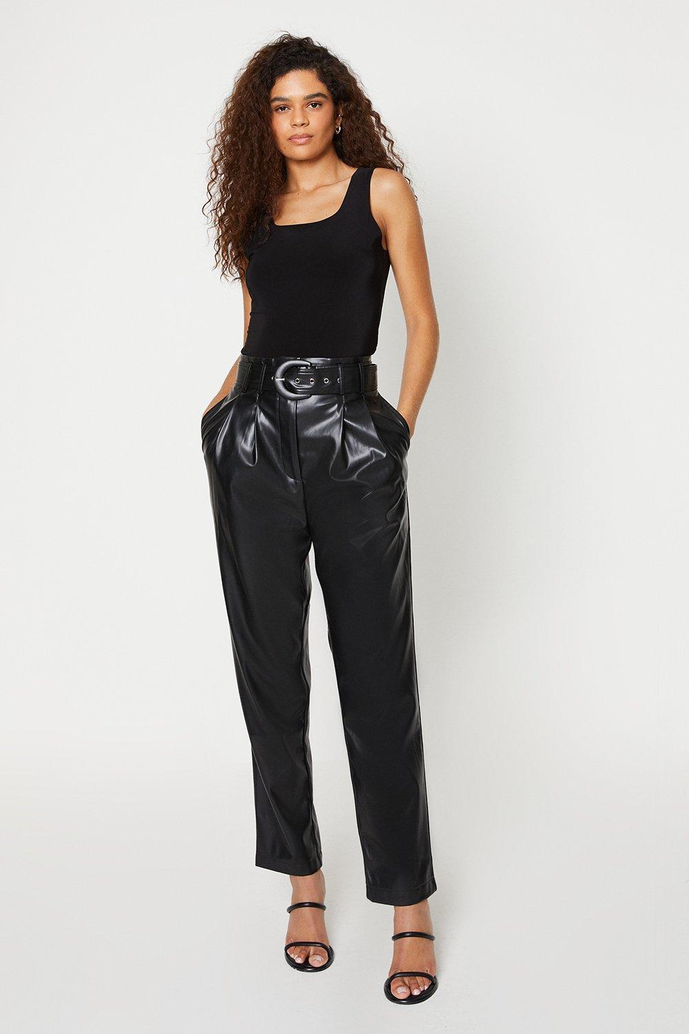 Womens Tall Faux Leather Belted Slim Leg Trouser