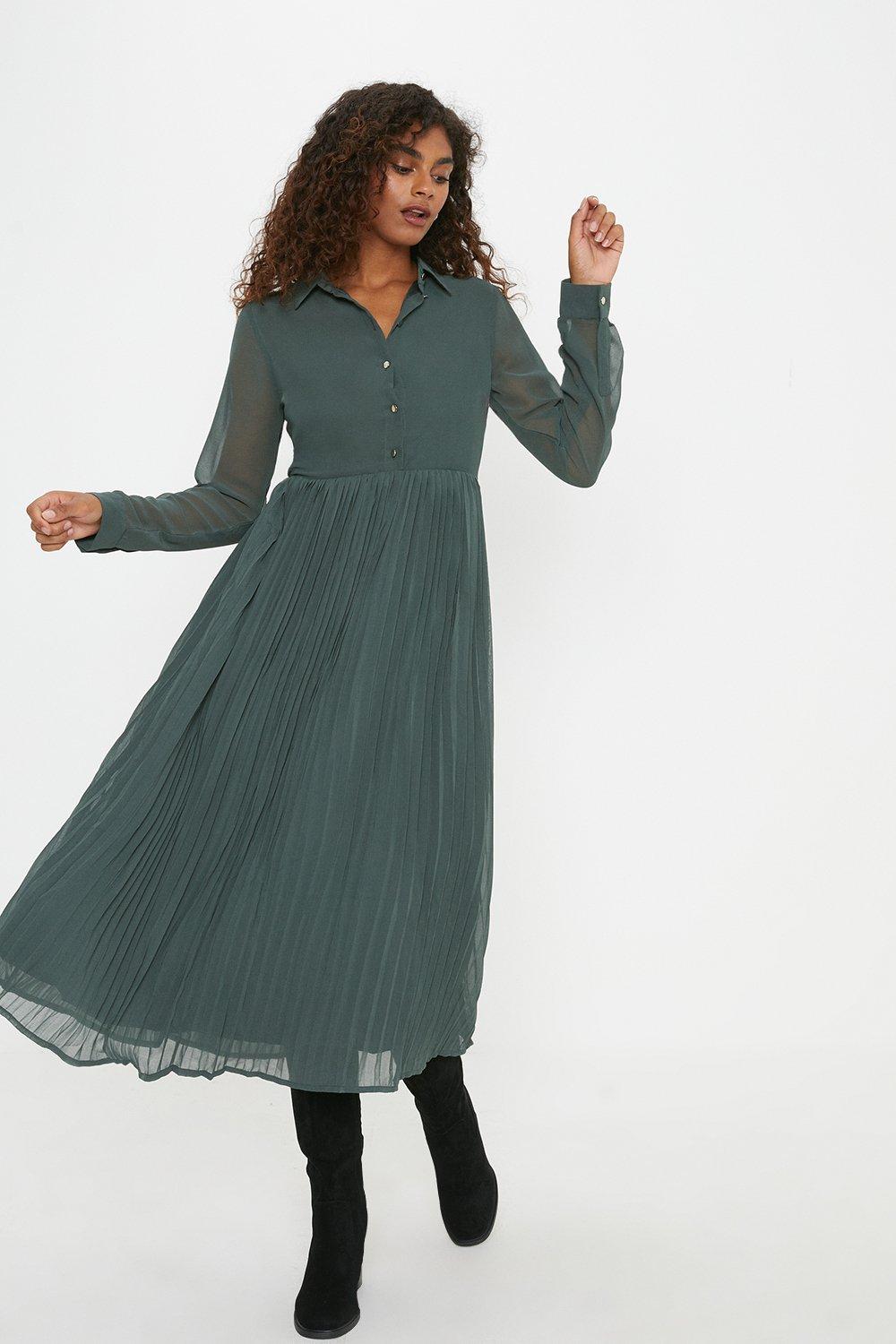 Green chiffon midi store dress