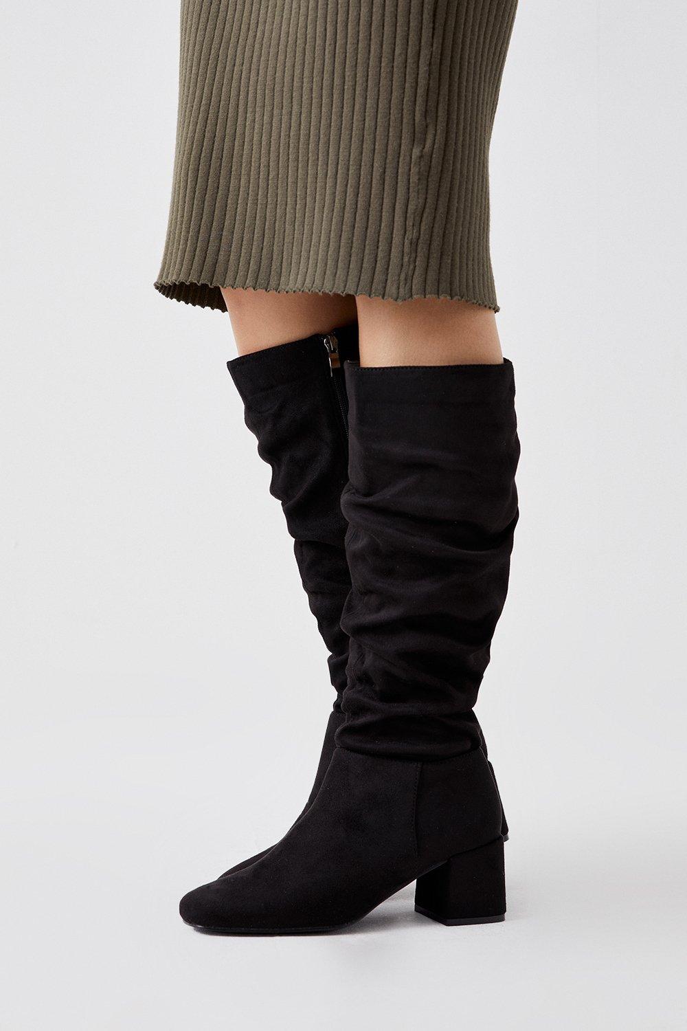 Women's Kaya Ruched Knee High Boots - natural black - 7