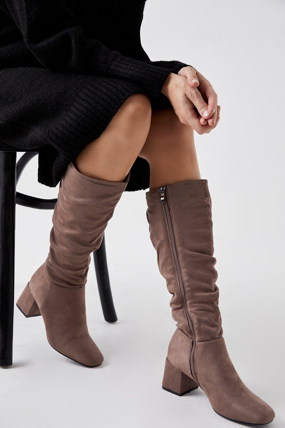 Suede taupe store knee high boots