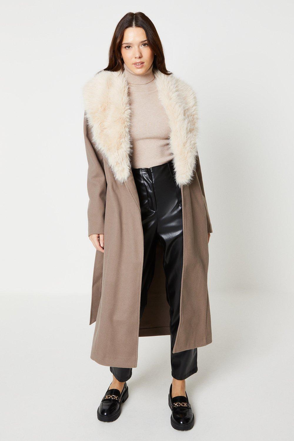 Longline faux fur hot sale collar coat