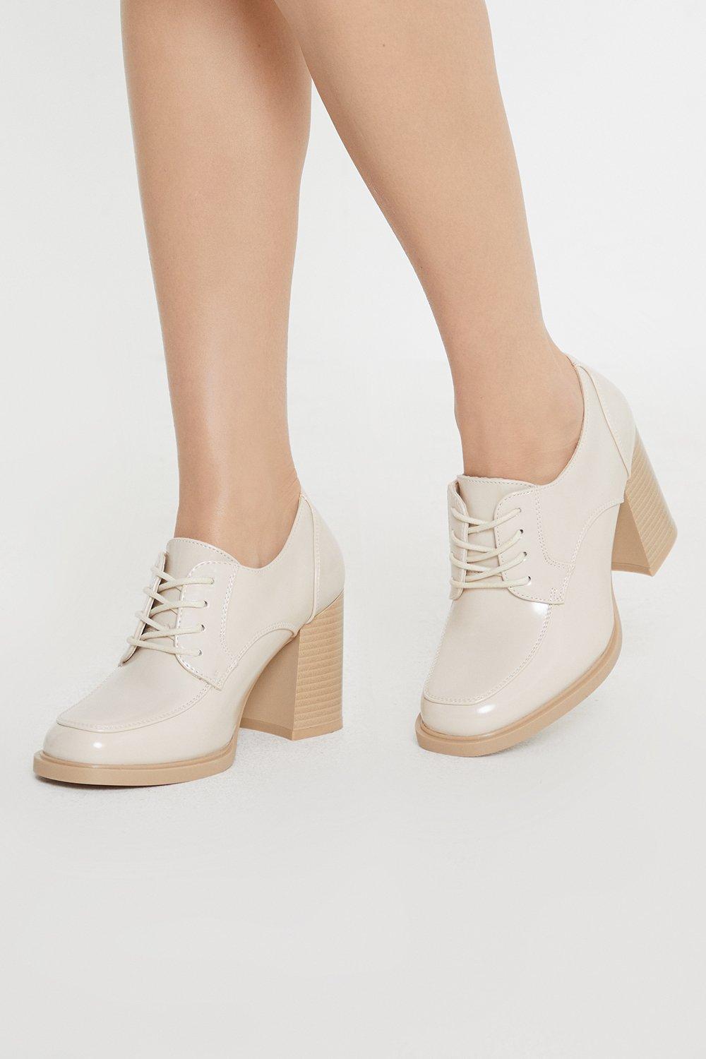 Women’s Principles: Lara Front Lace Up High Block Heel Shoe - beige - 3