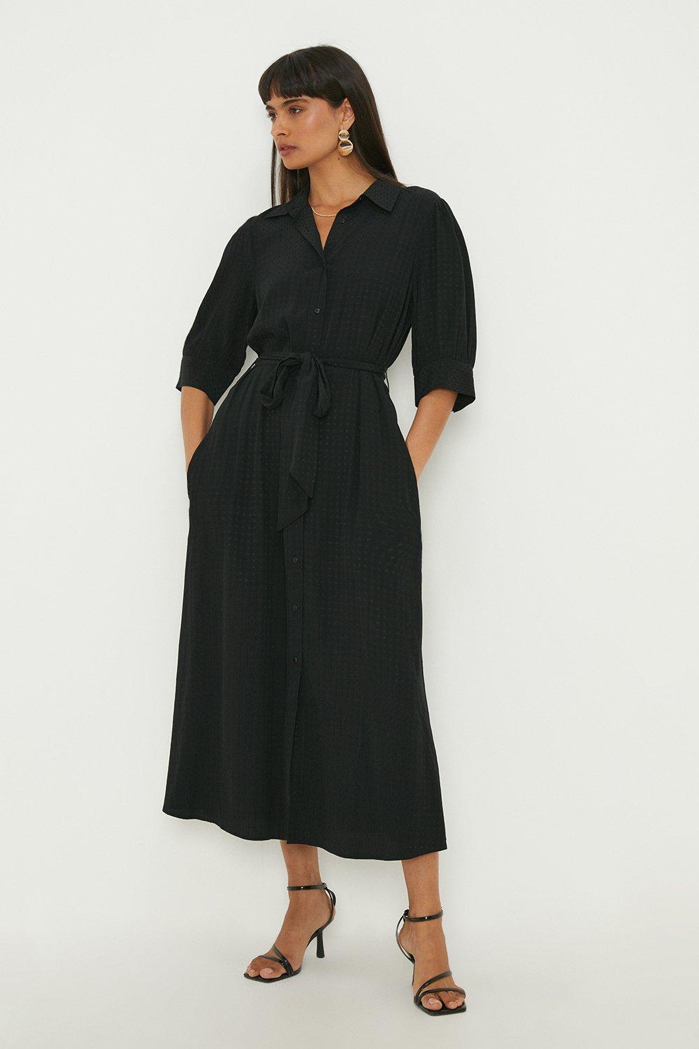 Women’s Jaquard Midi Shirt Dress - black - 12