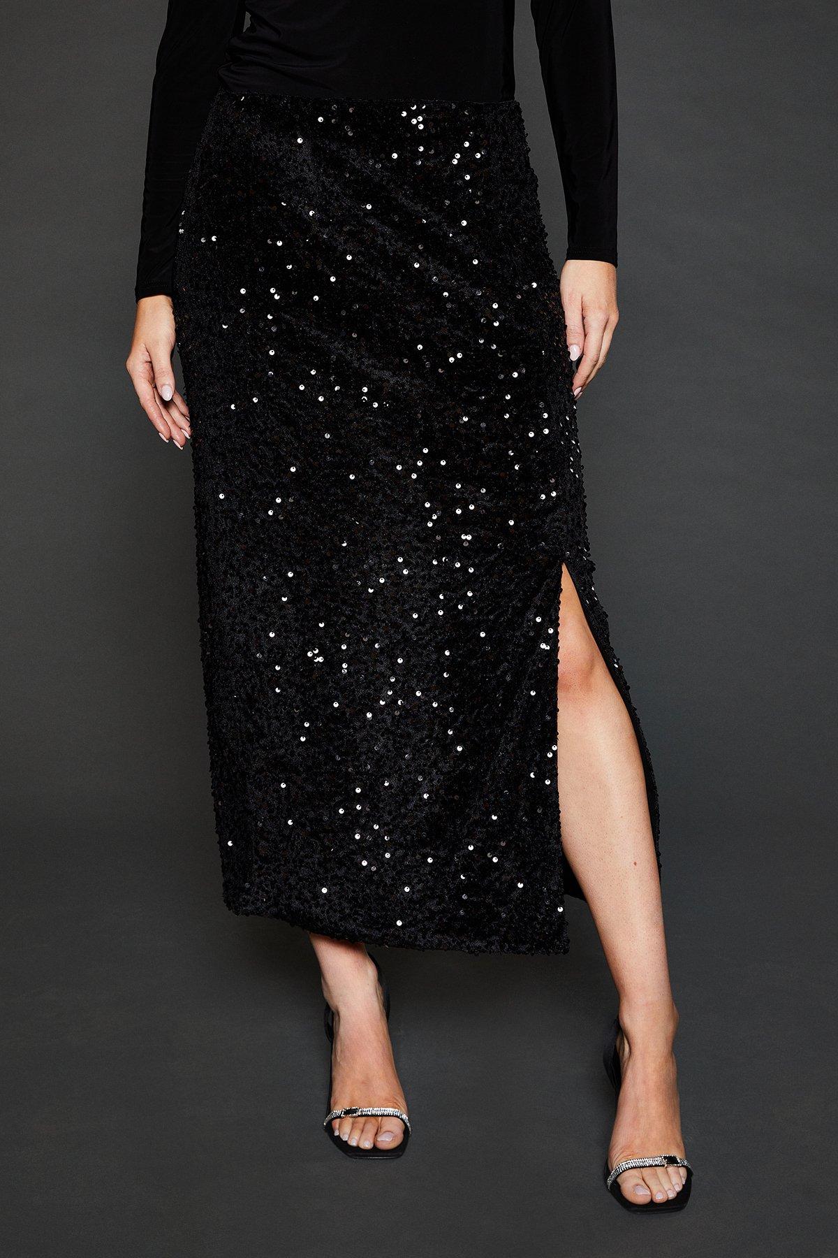 Velvet sequin midi outlet skirt