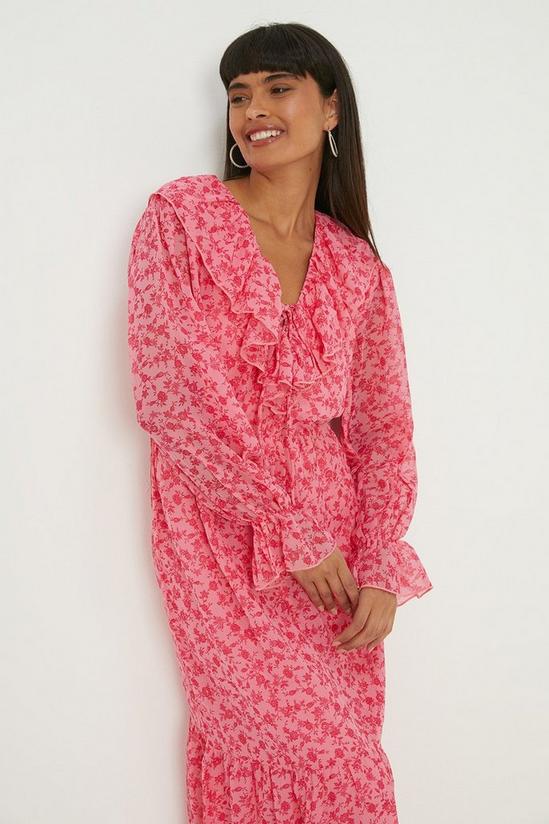 Dorothy Perkins Pink Floral Chiffon Ruffle Midi Dress 1