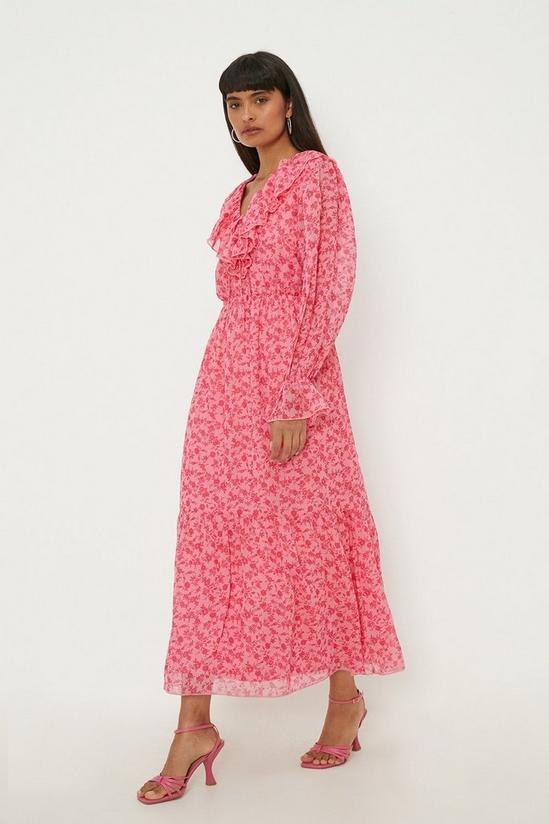Dorothy Perkins Pink Floral Chiffon Ruffle Midi Dress 2