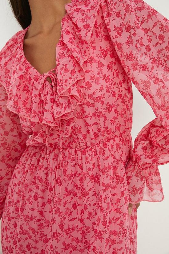 Dorothy Perkins Pink Floral Chiffon Ruffle Midi Dress 3