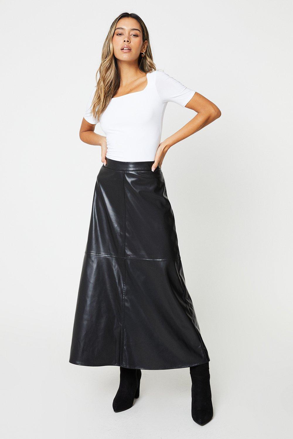 Women's Faux Leather Midaxi A Line Skirt - black - 12