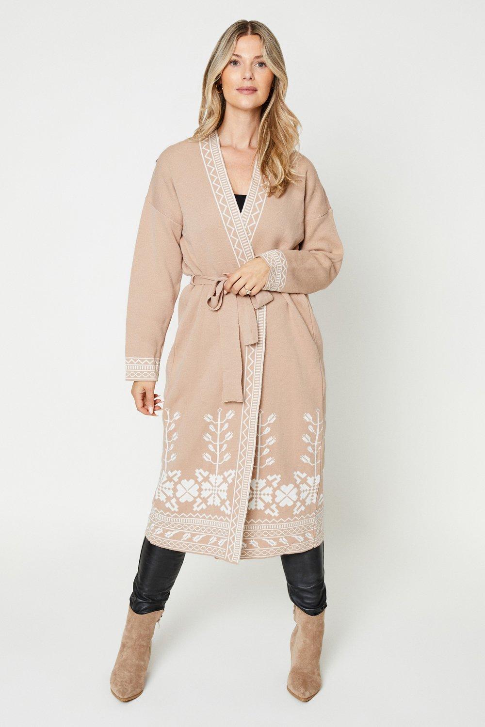 Women's Jacquard Pattern Premium Cardigan - taupe - XL