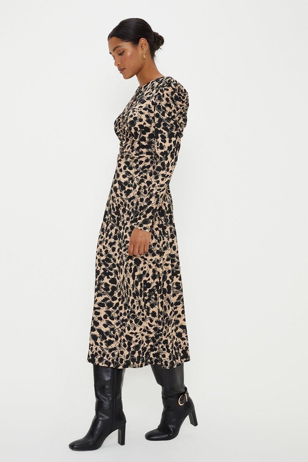 Womens Leopard Keyhole Midi Dress