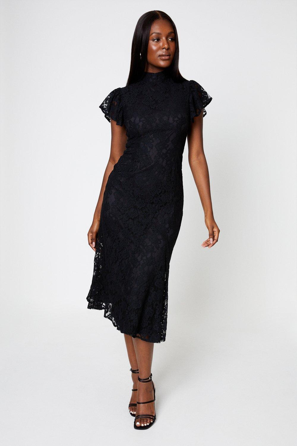 Women's Lace Midi Dress - black - 16