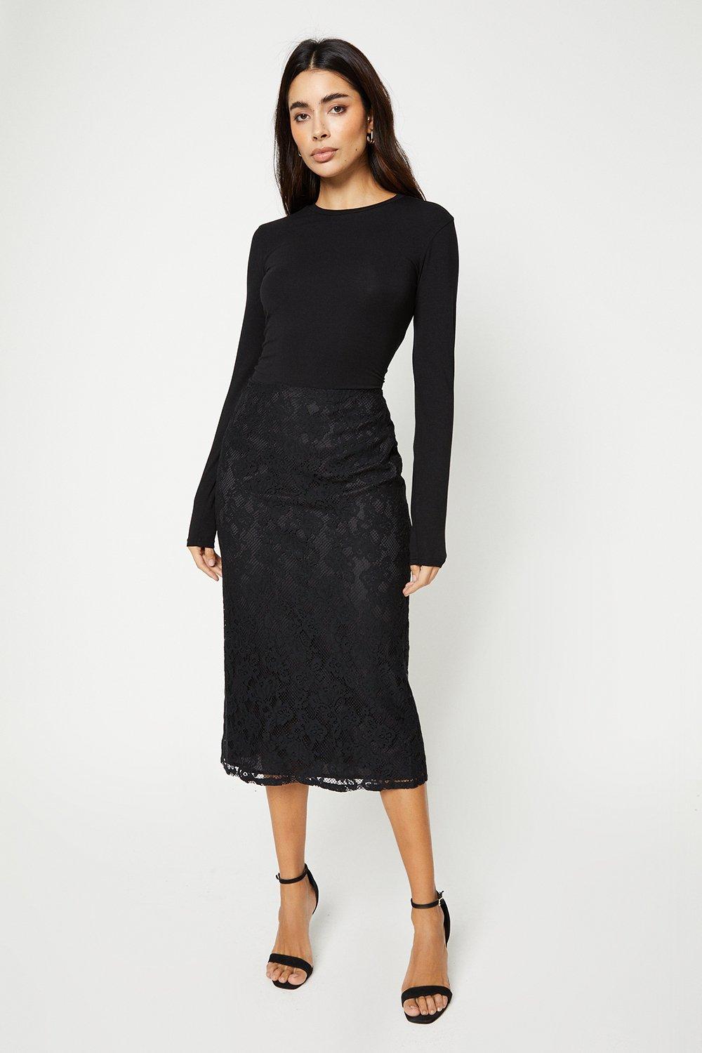 Women’s Lace Midi Skirt - black - 8