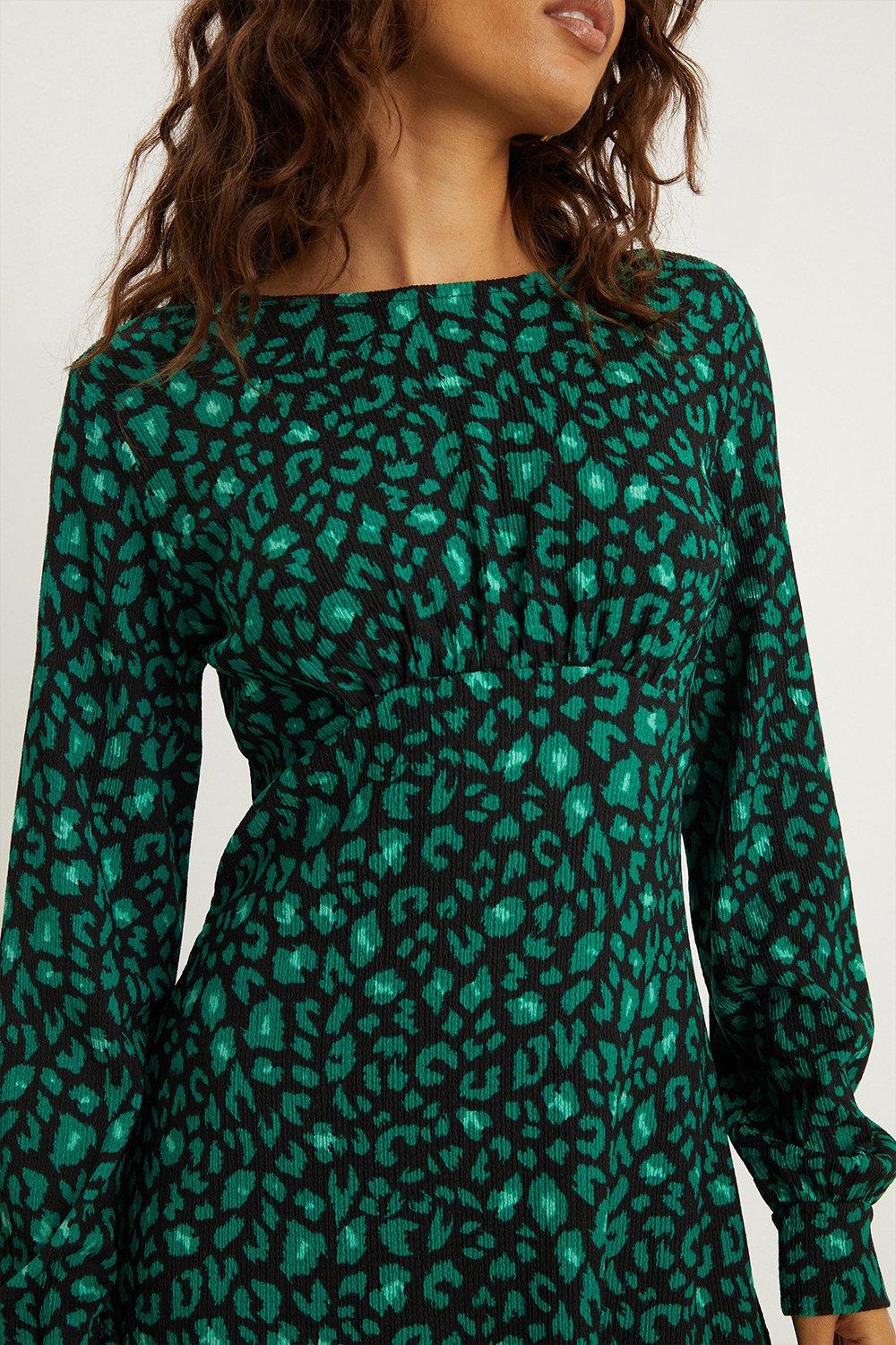 Dresses | Petite Green Leopard Frill Hem Mini Dress | Dorothy Perkins