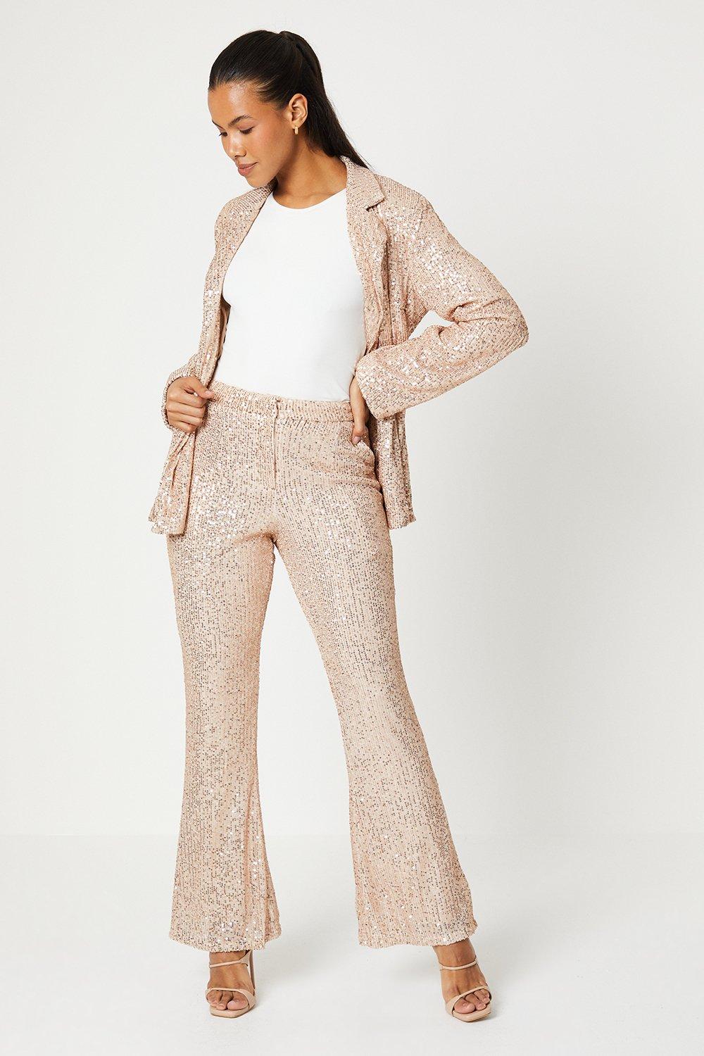 Womens Sequin Flared Trouser
