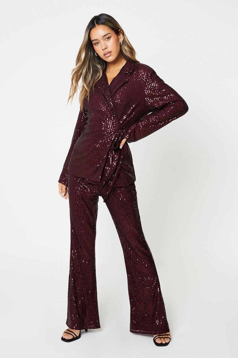 Womens Sequin Flared Trouser