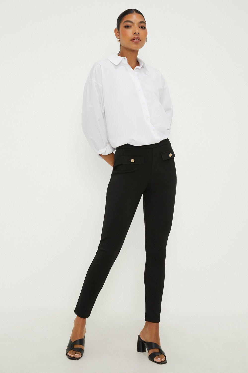 Womens Ponte Pull On Trouser With Button Pocket