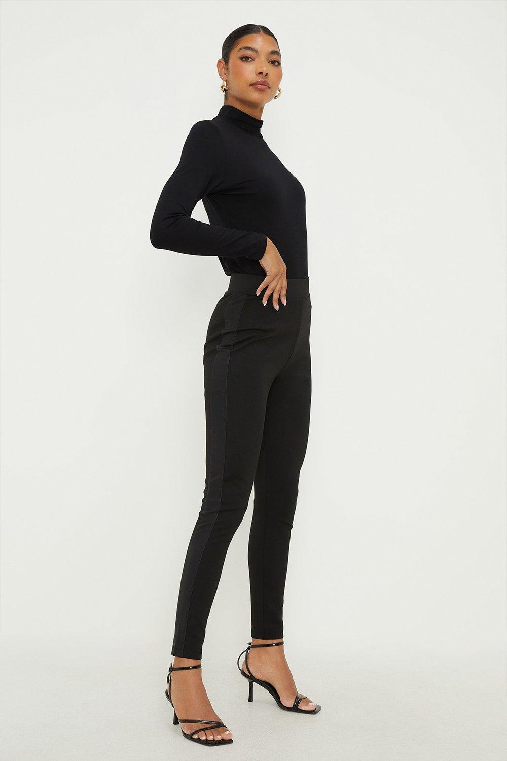 Women's Pu Side Stripe Pull On Ponte Trouser - black - M product
