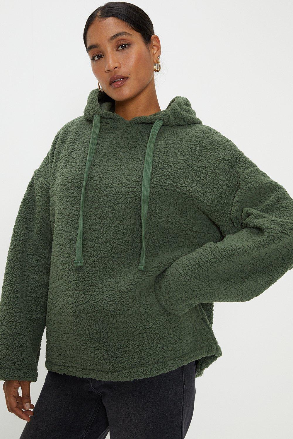 Hoodies u0026 Sweatshirts | Oversized Borg Hoodie With Drawcord And Pockets | Dorothy  Perkins