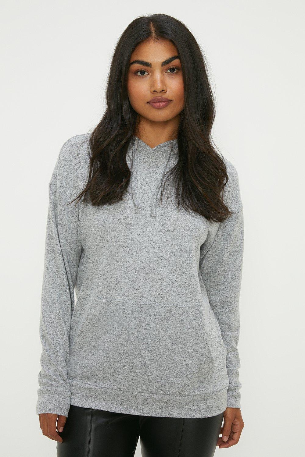 Womens Oversized Brushed Front Pocket Hoodie